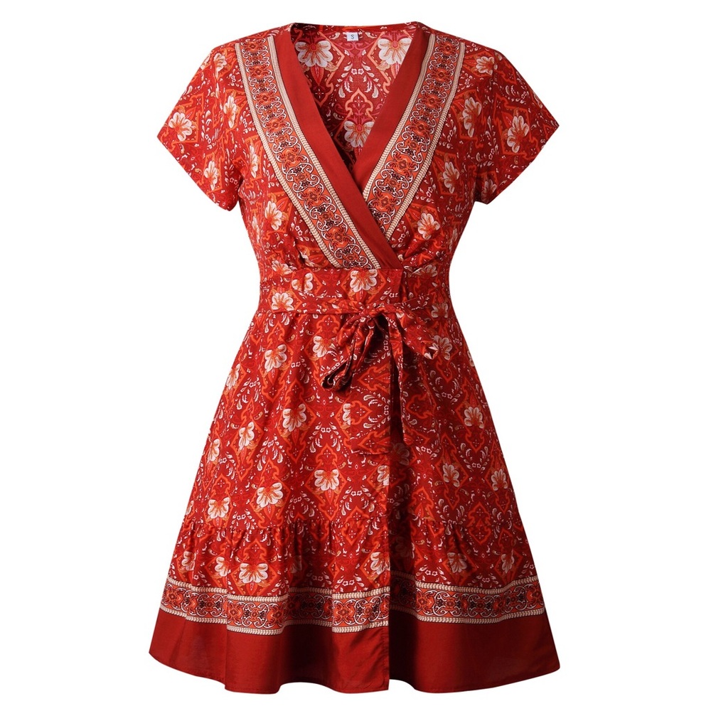 Red floral mini dress - Picture 5 of 8